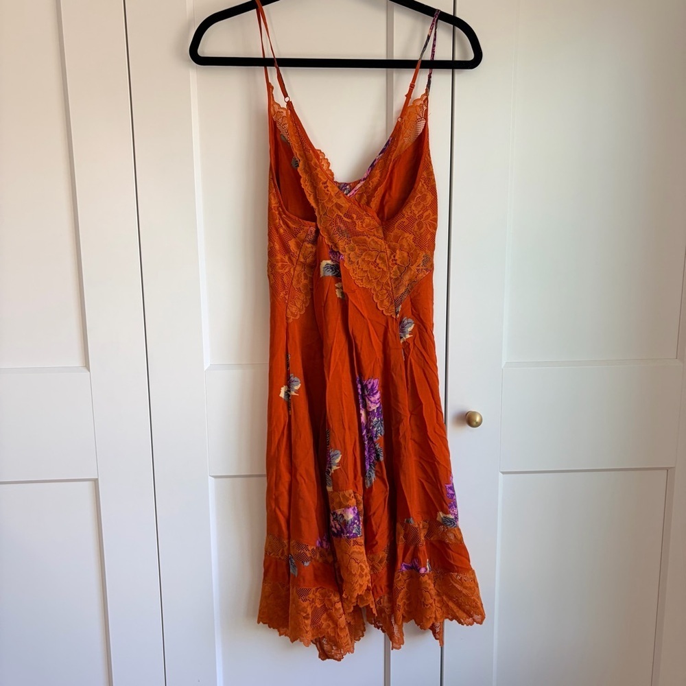Free People Orange Table For 2 Trapeze Floral Asymmetrical Mini Dress | M - Picture 5 of 9